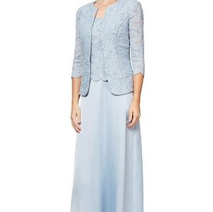 Alex Evening Women's Long Mock Jacket Dress with Satin Skirt